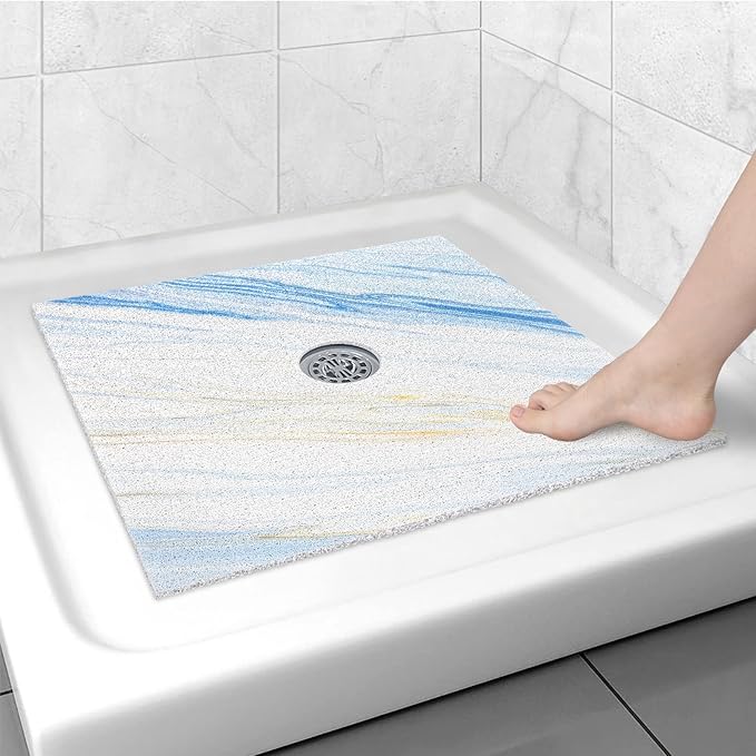Square Shower Mat Non Slip: 24x24 Inch Shower mats for Inside Shower with Drain Hole in Middle, Super Soft PVC Loofah Massage Shower Floor Mat, Anti Slip Shower Stall Mat, Quick Drying