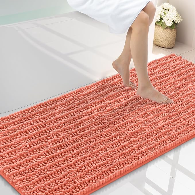 Smiry Bathroom Rugs Mat 59x24, Extra Soft Absorbent Chenille Bath Rugs, Non Slip Rubber Backing Machine Washable Quick Dry Bath Mats for Bathroom Floor, Tub, Shower, Home Decor Accessories, Coral