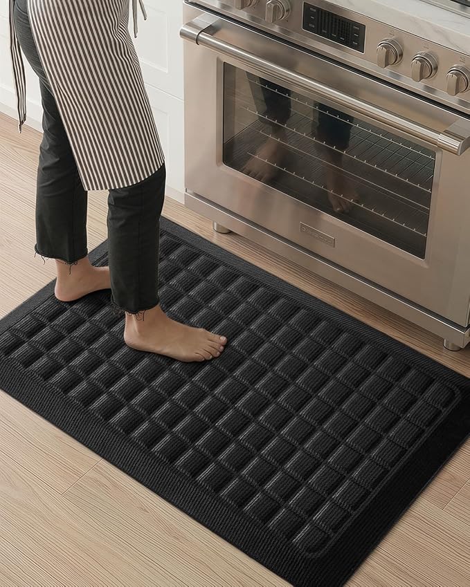 Color&Geometry 0.9 Inch Extra Thick Anti Fatigue Kitchen Floor Mat, High-Density Supportive Foam Standing Desk Mat, Waterproof Non-Slip Comfort for Sink, Office, Laundry, 20"x32", Black