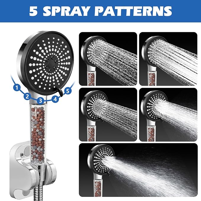 Filtered Shower Head,8”Rain Shower Head with Handheld Spray Combo with 11'' Angle Adjustable Extension Arm/Flow Regulator/Shower System,High Pressure Rainfall Shower Head Bathroom,Chrome