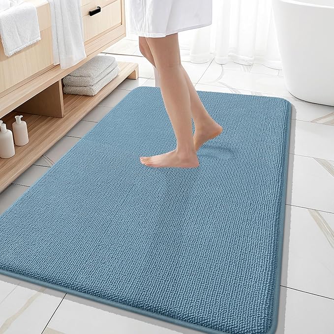 OLANLY Thick Memory Foam Large Bathroom Rugs 59x35, Extra Soft Absorbent Bath Rug, Quick Dry Bath Mat, Non-Slip, Machine Washable Mats for Bathroom, Tub and Shower, Home Decor Accessories, Airy Blue