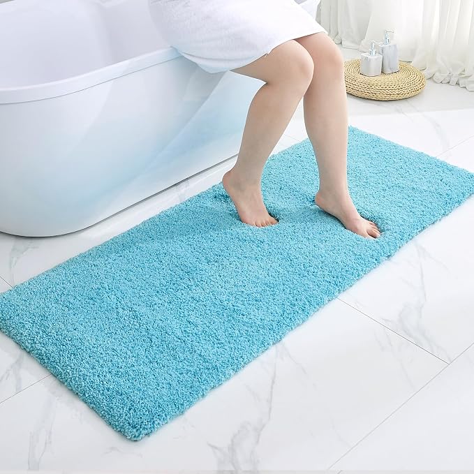 Disolla Sky Blue Bathrom Runner Rug 24x70 - Extra Large Soft Plush Bath Mat, Thick Long Non-Slip Shaggy Floor Mat, Ultra-Absorbent for Master Bathroom Vanity
