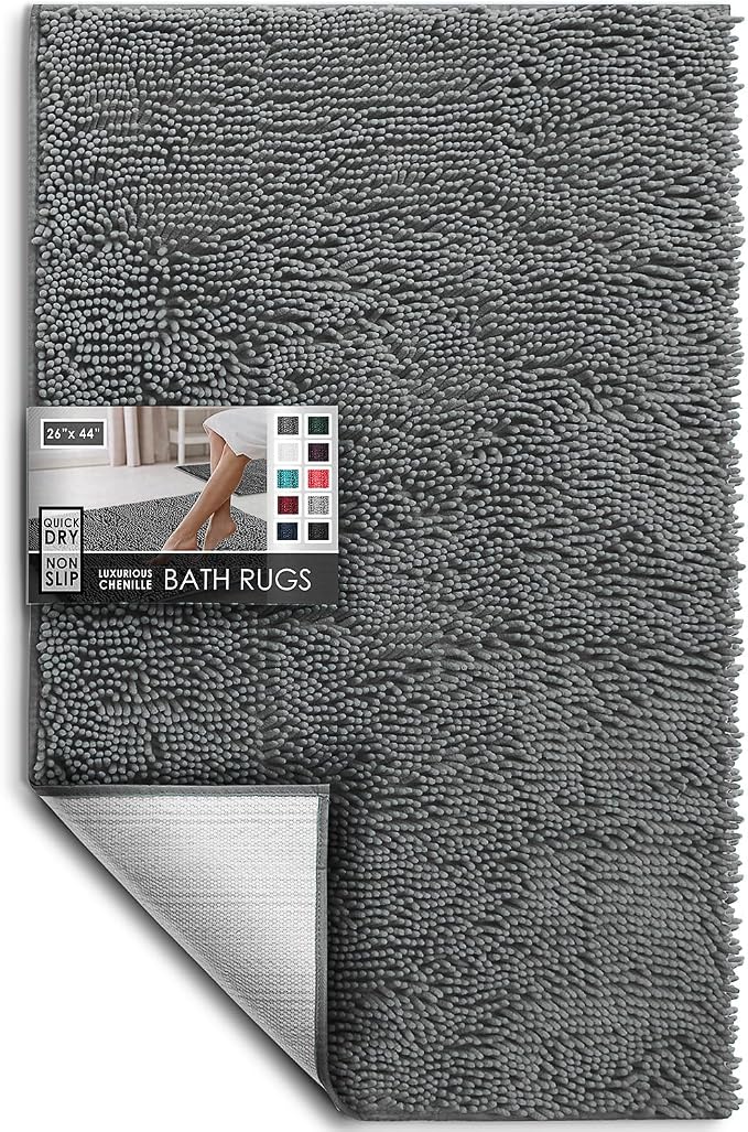 Hearth & Harbor Bathroom Rugs, Chenille Bath Mat - Machine Washable Bath Mats for Bathroom Non-Slip Backing Rubber, Quick Dry Bathroom Mat