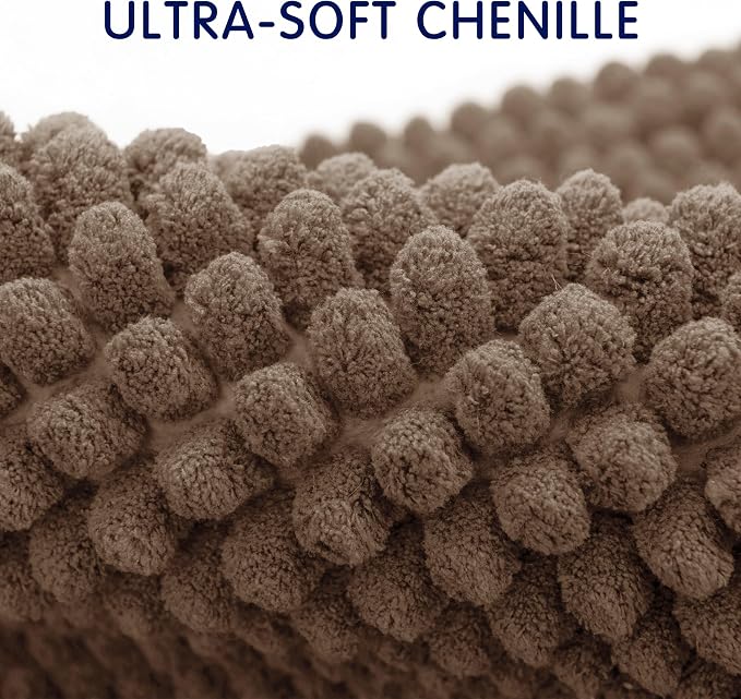 SUBRTEX Bathroom Rugs, 24" x 36" Chenille Bath Rug Soft Short Plush Bath Mat Soft Shower Mat Water Absorbent Shower Mat Quick Dry Machine Washable, Brown