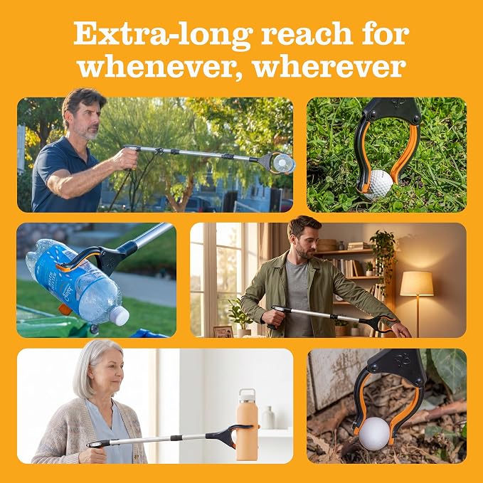 EZPIK Pro 43" Foldable Grabber Reacher Tool for Seniors - Grabbers for Elderly Reaching Tool Heavy Duty Pickup Trash Picker Upper Equipment - Claw Grabber Stick for Reaching Aids, Weed Gripper 2-Pack