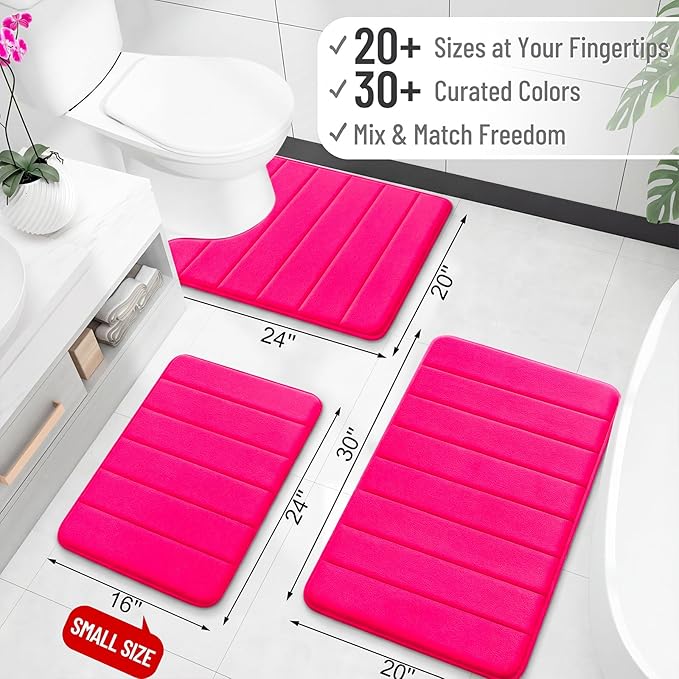 OLANLY Memory Foam Long Bathroom Rugs Runner 59x24, Super Soft Absorbent Bath Mat, Quick Dry, Machine Washable Shower Floor Rugs, Bathmat Carpet, Bathroom Home Decor Accessories, Hot Pink