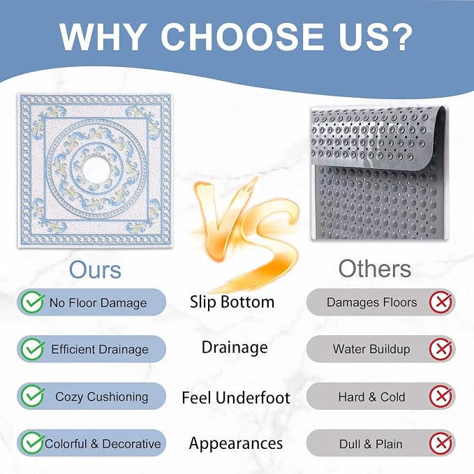 Square Shower Mat Non Slip: 24x24 Inch Extra Large Shower Mats with Drain Hole in Middle -Anti Slip Shower Mats for Inside Shower -Loofah Shower Floor Mat Bath Mat for Shower Stall Bathtub Elderly