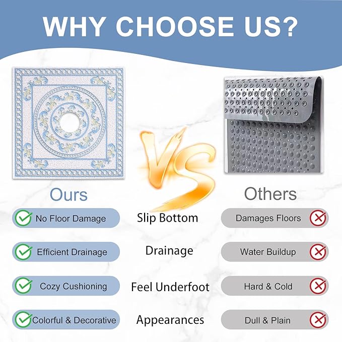 Square Shower Mat Non Slip: 32x32 Inch Extra Large Shower Mats with Drain Hole in Middle -Anti Slip Shower Mats for Inside Shower -Loofah Shower Floor Mat Bath Mat for Shower Stall Bathtub Elderly