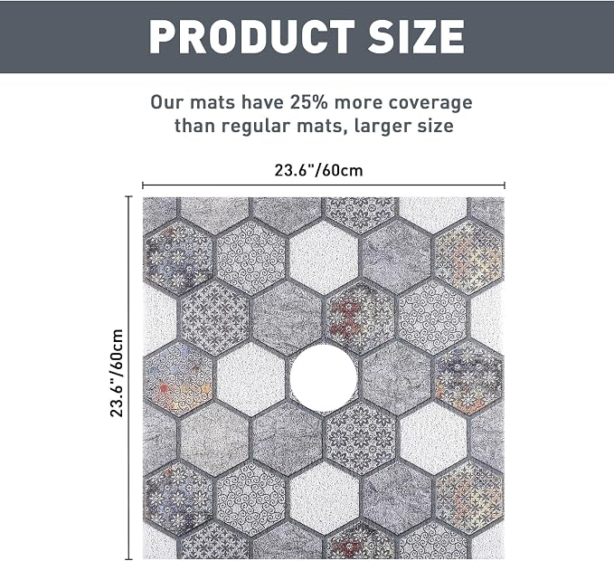 Square Shower Mat Non Slip: 24 x 24 Inch Soft Loofah Shower Stall Mat with Center Drain Hole - Secure Stand Up Shower Grip Pad for Inside Shower
