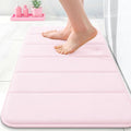 OLANLY Memory Foam Bath Mat 35x16, Super Soft Absorbent Bathroom Rugs, Quick Dry, Machine Washable Shower Floor Rugs, Bathmat Carpet, Bathroom Home Decor Accessories, Pink