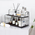 Edergoo Bathroom Counter Organizer 10s Tool-Free Install, 2 Tier Bathroom Organizers and Storage, Collapsible Bathroom Organizer Countertop, Wood Bathroom Kitchen Countertop Organizer, Black
