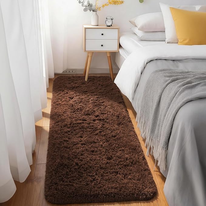 Ophanie Runner Rug for Hallway, 2x6 Washable Non-Slip Fluffy Soft Bedside Rugs, Bedroom Living Room Shaggy Carpet for Kids Girls Boys Dorm Nursery Home Decor Aesthetic, Brown