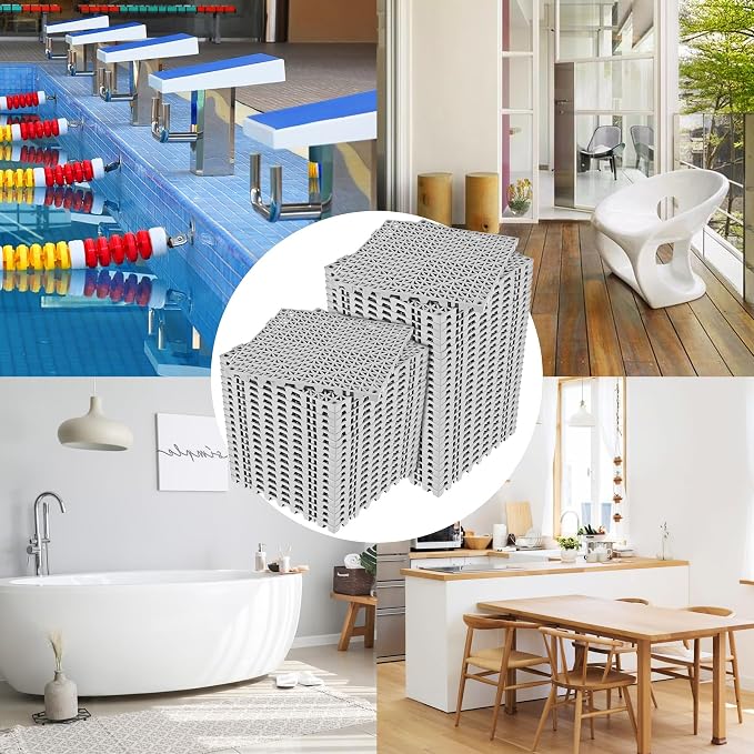 ToLanbbt Modular Interlocking Cushion 48P 11.8" x 11.8" Interlocking Rubber Floor Drain Holes Non-Slip Splicing Drainage Mats for Deck, Shower, Kitchen, Drain Pool, Sauna Bath, Indoor Outdoor (Grey)