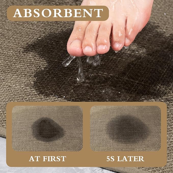 YIHOUSE Brown Bathroom Rug Sets 2 Piece, Bath Mat Quick Dry, Thin Bath Rug Set, Absorbent Bath Mat for Bathroom Non Slip Washable for Toilet and Floor 17"x24"+17"x32"