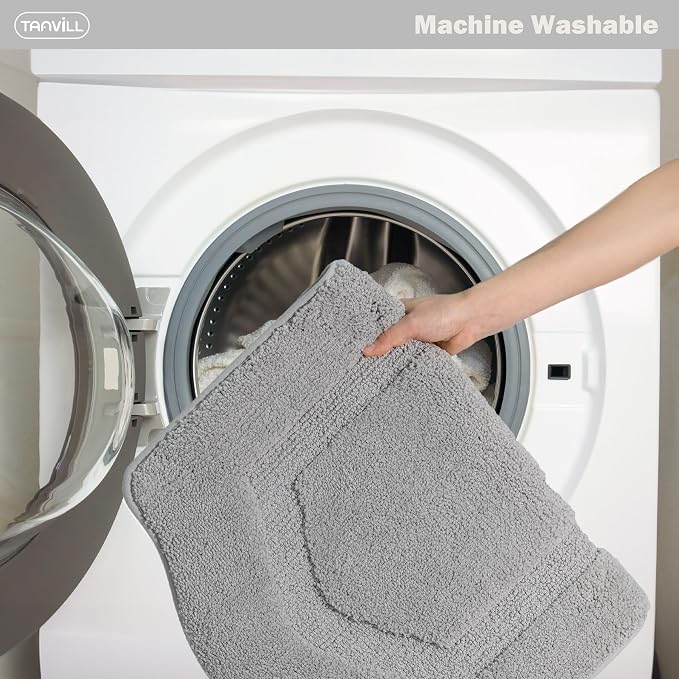 Bathroom Rug Mat, Extra Soft Absorbent Washable Bath Rug, Non-Slip Bath Mats for Bathroom, Tub and Shower, Grey, 18×24