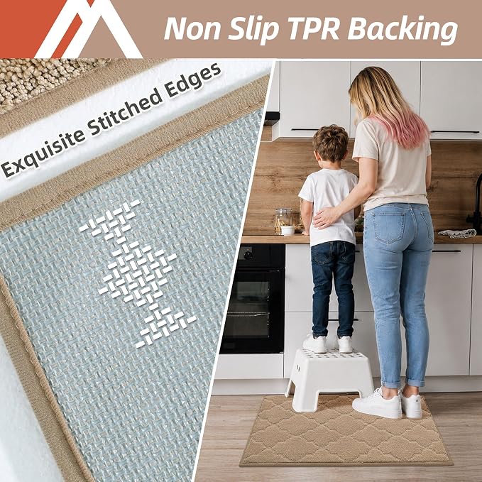 COSY HOMEER Kitchen Rugs Washable Non Slip Kitchen Mats for Floor Absorbent Kitchen Carpet 20" x 32" Soft Rugs for Kitchen,Sink Mat,Entrance,Area Rugs,Beige
