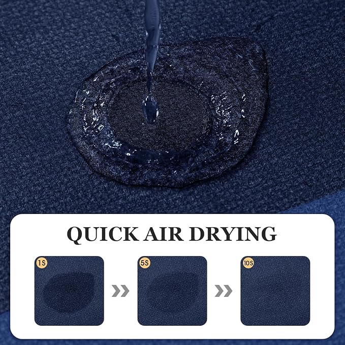 ACCUMTEK Non Slip Bath Mat, Thin Bathroom Rugs Fit Under Door, Quick Dry Bath Mats, Machine Washable Bath Rugs for Bathroom, Bathtub & Kitchen, Dark Blue/Bordered/24 x17+48"x20"