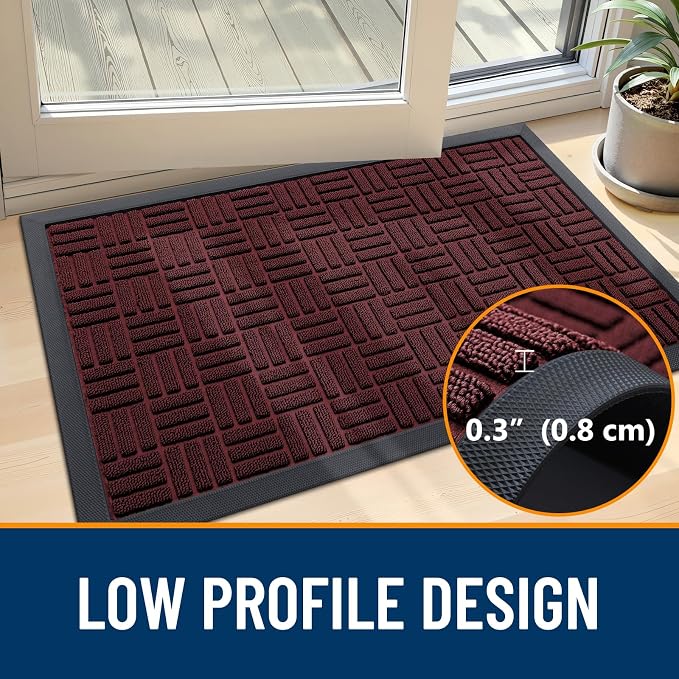 OLANLY Front Door Mat Outside Entrance 33x21, Absorbent, Heavy Duty Sturdy Natural Rubber Doormat Indoor Outdoor, Non-Slip, Stain and Fade Resistant, Low Profile Floor Mat for Entryway, Burgundy