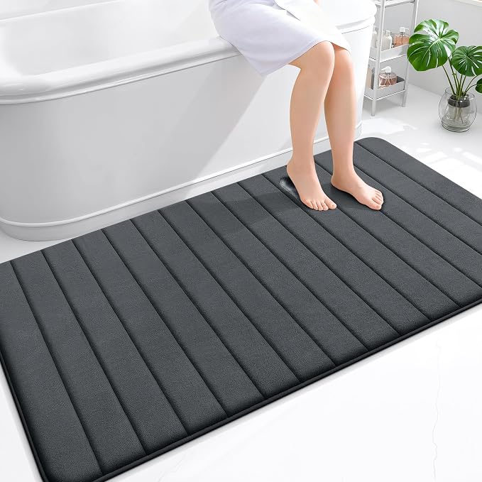 OLANLY Memory Foam Bath Mat 59x35, Super Soft Absorbent Bathroom Rugs, Quick Dry, Machine Washable Shower Floor Rugs, Bathmat Carpet, Bathroom Home Decor Accessories, Dark Gray