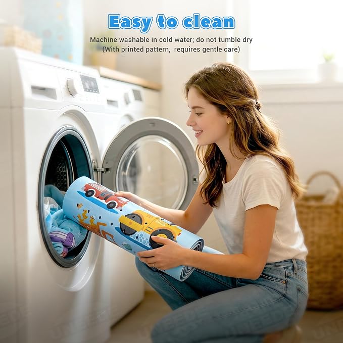 UNEEDE Baby Bathtub Mat Non Slip with 200 Suction Cups & 176 Drain Holes, 40''x16'' Quick Dry Bath Mat, Machine Washable Shower Mat for Toddlers & Kids, Vehicles Pattern