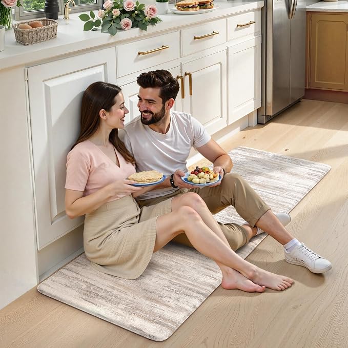 KIMODE Anti Fatigue Mats for Kitchen Floor, Farmhouse Kitchen Runner Rugs 24"x59", Non Slip Kitchen Mats for Floor, Padded Kitchen Floor Mats, Light Brown Rugs for Kitchen Floor Sink Laundry Office