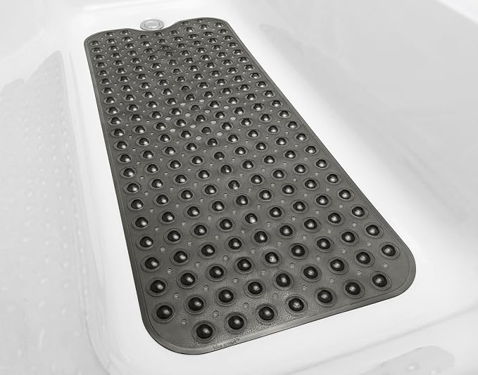 Extra-Long Non-Slip Bathtub & Shower Mat 39”x16” (Smooth/Non-Textured Tubs Only) Safe, Clean, Machine-Washable, Superior Grip&Drainage, Vinyl, Transparent Black
