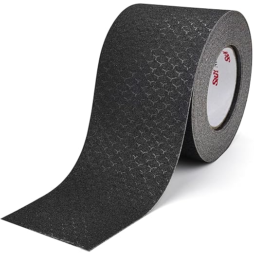 S&X Patterned Anti Slip Tape – 4 Inch x 60 Ft, Black Non Slip Grip Tape with Decorative Grit Surface for Stairs, Floors, and Ramps – Waterproof, Heavy Duty