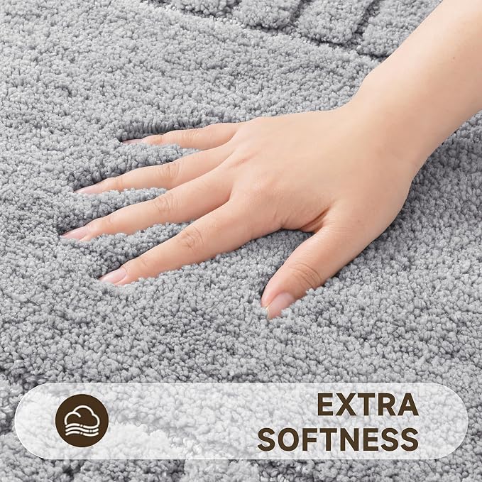Pauwer Bathroom Rugs Set 5 Piece Non Slip Washable Bath Mat Set with U Shaped Contour Toilet Rugs Plush Absorbent Microfiber Shower Mat and Toilet Lid Cover for Bathroom, Light Grey