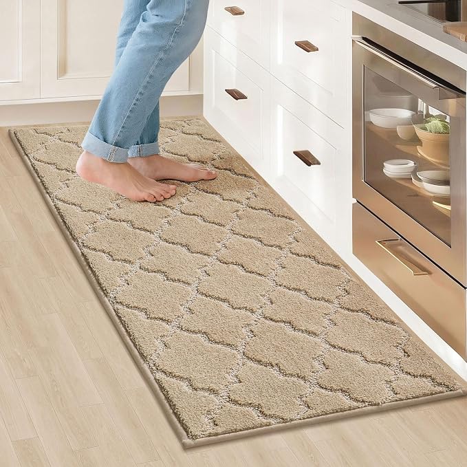COSY HOMEER Kitchen Rugs 20"x48" Non-Slip Washable Kitchen Mats for Floor Absorbent Kitchen Carpet Soft Rugs for Kitchen,Sink Mat,Entrance,Area Rug,Warm Beige