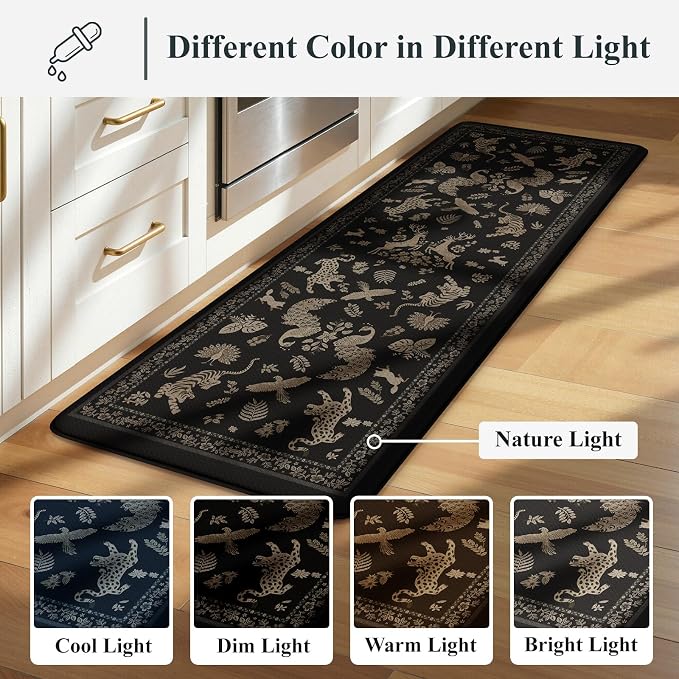 LEEVAN Cushioned Kitchen Mats for Floor 2 Piece, Anti Fatigue Mats for Kitchen Floor Non-Slip, Black Memory Foam Kitchen Mat Set, Waterproof Ergonomic Standing Mat for Bar, Office,Desk, Laundry