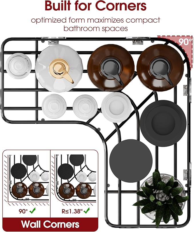 Sakugi Corner Shower Caddy - 3-Pack Shower Organizer with Soap Holder & Built-In Hooks, Rustproof Metal Shower Shelves, Laundry, Kitchen, Bathroom Organizers and Storage Solution, Large, Black