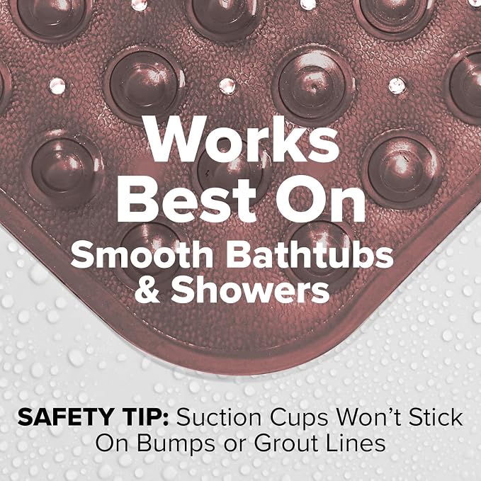 SlipX Solutions Power Grip Extra Long Bath Tub & Shower Mat 39x16, Wet Floor Non-Slip for Elderly & Kids Bathroom, 30% Longer Bathtub Mats, 200 Suction Cups, Drain Holes (1, Translucent Bronze)
