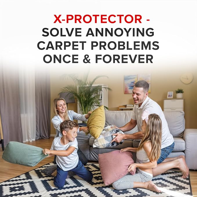 X-Protector Rug Tape - 8 Pcs Set - White Anti-Slip & Anti-Curling Carpet Tape for Hard Floors - Premium Rug Pad Gripper - Carpet Corner Grippers to Keep Your Carpet in Place & Make Corners Flat