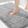 Yimobra Bathroom Rugs Non Slip Washable 36X24, Ultra Soft and Water Absorbent Bath Mats, Plush Fluffy Shower Mat Outside, Luxury Microfiber Thick Matts for Bathroom Floor/Tub, Light Gray and White