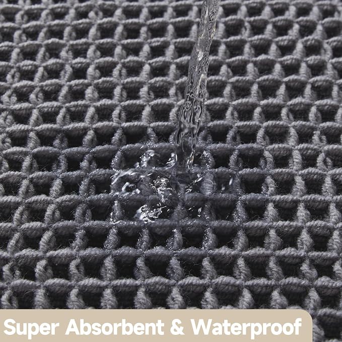 TYUU Waffle Bath Mat, Boho Bathroom Rugs Non Slip Washable Super Absorbent Quick Dry Bath Mat Farmhouse Bathroom Decor, 24"x16" Grey