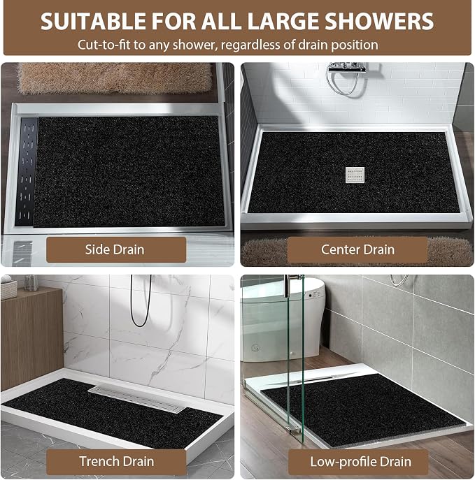 Shower Mat Non Slip: 35.4 x 23.6 Inch Extra Large Shower Mats for Inside Shower with Drain Hole - Soft PVC Loofah Anti Slip Shower Stall Mat for Walk-in Shower and Bathroom, Quick Drying