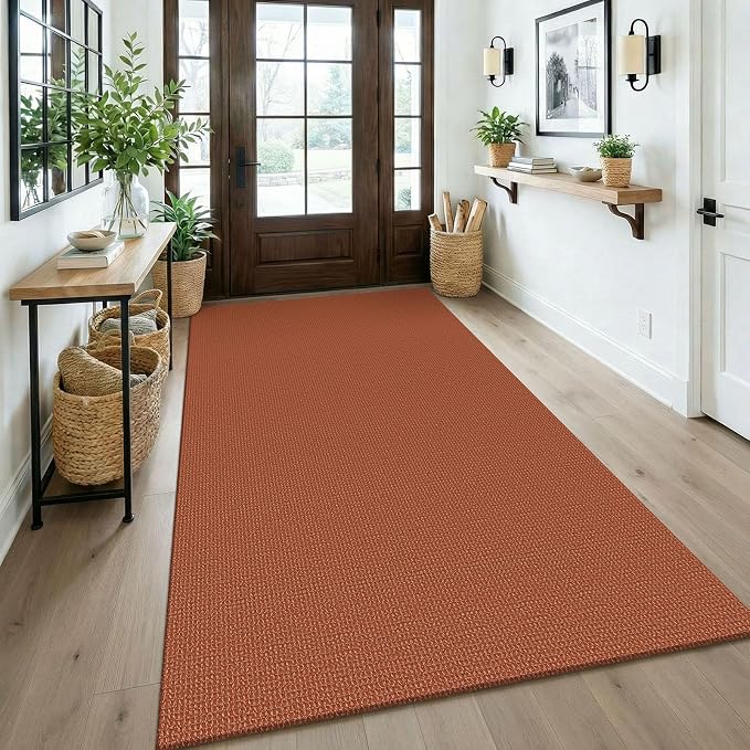 KOZYFLY Washable 4x6 Entry Woven Area Rug, Braided Throw Rugs for Entryway, Non Slip Door Mat Indoor Entrance, Front Porch Carpet for Foyer, Kitchen, Bedroom, Living Room, Burnt Orange/Tan