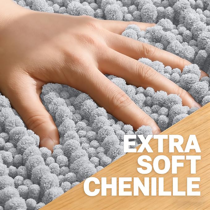 OLANLY Bathroom Rug Mat 70x46, Thick Soft and Absorbent Chenille Bath Mat, Non-Slip Rubber Backing, Machine Washable Quick Dry Bath Rugs for Tub Shower Floor, Home Decor Accessories, Light Grey
