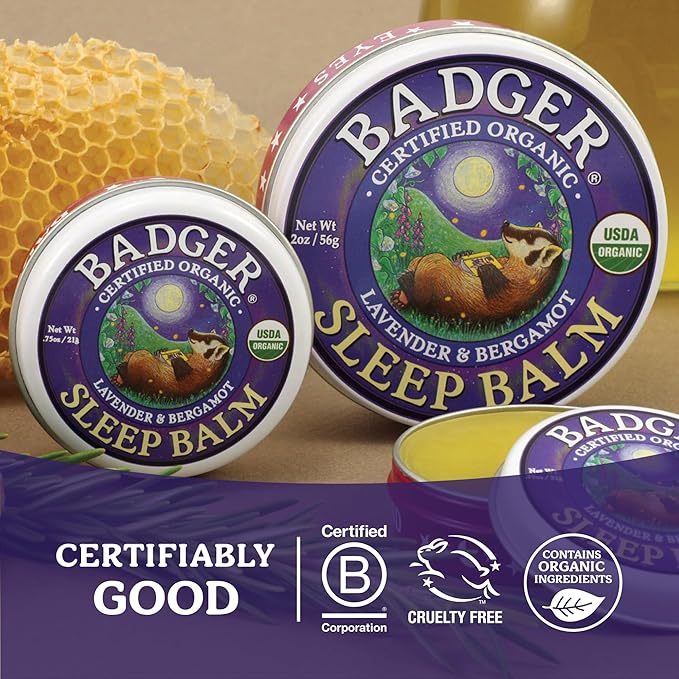 Badger Sleep Balm, Organic Essential Oil Aromatherapy Natural Sleep Balm for Adults & Kids, Relaxing & Calming Lavender & Bergamot Natural Sleep Support, .75 oz Tin, 3-Pack