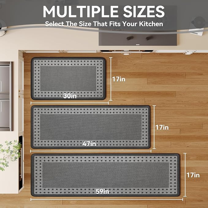 Kitchen Mats for Floor, 17''x30'' Washable Absorbent Kitchen Mat Non Slip, Braided Kitchen Runner Rug, Kitchen Sink Rug, Grey