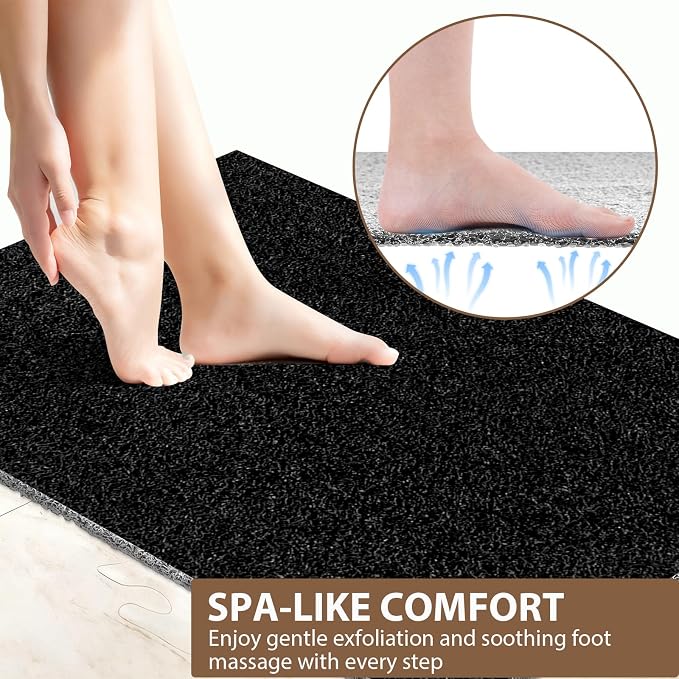 Shower Mat Non Slip: 35.4 x 23.6 Inch Extra Large Shower Mats for Inside Shower with Drain Hole - Soft PVC Loofah Anti Slip Shower Stall Mat for Walk-in Shower and Bathroom, Quick Drying