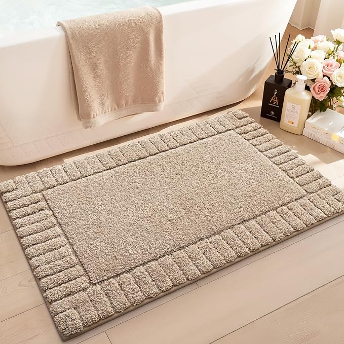 LUMI Bathroom Rugs Non Slip with Rubber Backing, Extra Soft Plush Microfiber Bath Rug Absorbent, Machine Washable Bath Mat Quick Dry for Tub, Shower, Hotel, Beige, 24"x43"