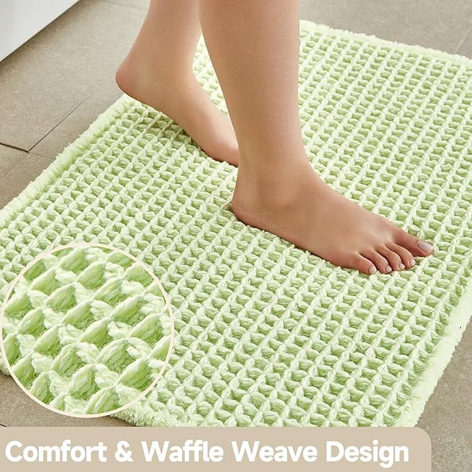 TYUU Waffle Runner Rug Bathroom, Boho Bathroom Rugs Non Slip Washable Long Super Absorbent Quick Dry Cute Bath Mat Farmhouse Bath Mat, 60"x24" Pale Green