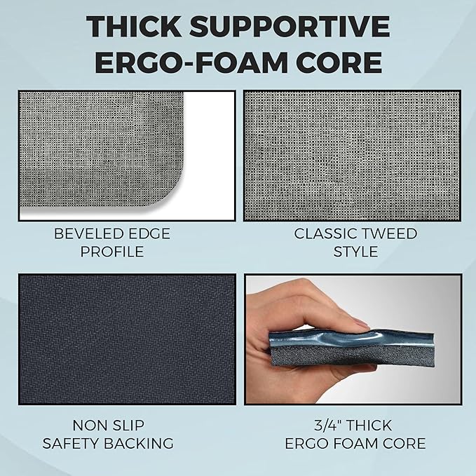 NewLife by GelPro Ergo-Foam Cushioned Anti-Fatigue Standing Kitchen Floor Mat, Padded Stain-Resistant, Waterproof, Non-Slip Comfort Padded Desk/Office Mat - 20" x 72", Patina Grey