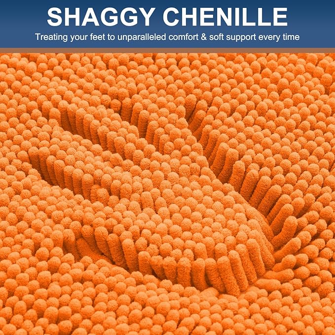 Smiry Luxury Chenille Bathroom Rugs 24x16, Extra Soft and Absorbent Shaggy Bath Mat, Machine Washable, Non-Slip Plush Carpet Runner for Tub, Shower, and Floor, Home Decor Accessories, Orange
