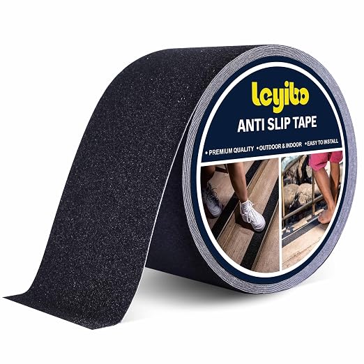 Anti Slip Tape, 4 Inch x 62 Ft Grip Tape for Stairs Outdoor/Indoor, Waterproof Non Skid Roll for Stair Treads Non Slip, High Traction Friction Abrasive Adhesive Stair Steps - Black