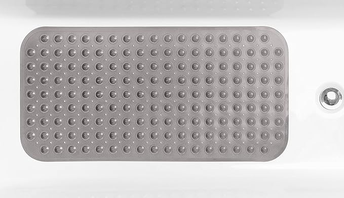 Medium Non-Slip Bathtub & Shower Mat 31x16 (Smooth/Non-Textured Tubs Only) Safe, Clean, Machine-Washable, Superior Grip&Drainage, Vinyl, Transparent Gray (Grey)