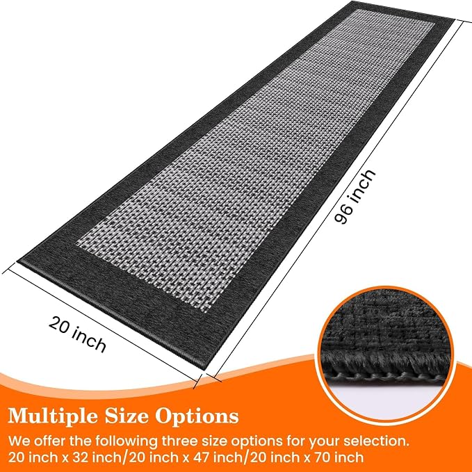 StepRite Kitchen Rugs, Kitchen Mats for Floor, 96"x20" Non-Slip Machine-Washable Kitchen Throw Rug, Absorbent Runner Rugs Office, Sink Standing Desk Mat, Decor Carpet, Black