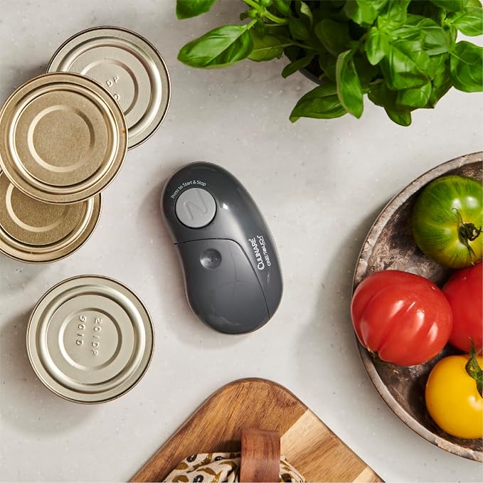 Culinare One Touch Electronic Tin Opener, Grey, Plastic/Stainless Steel, Automatic Can Opener, Battery Operated/Hands-Free Use/Magnetic Lid Removal, Batteries Not Included