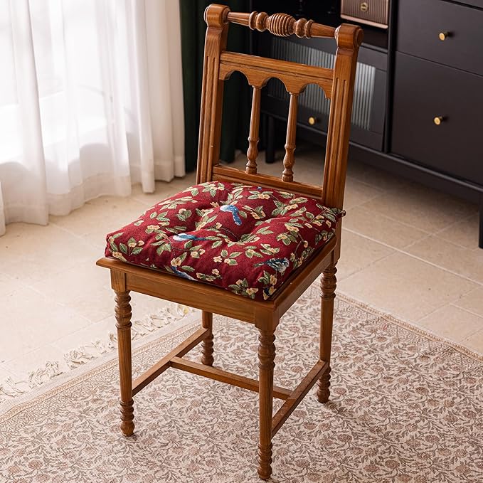 vctops Farmhouse Bird Print Chair Cushions with Ties U-Shaped Soft Comfortable Chair Pads Non Slip Seat Cushions for Indoor Dining Room and Kitchen Chairs (Red,16"x16")